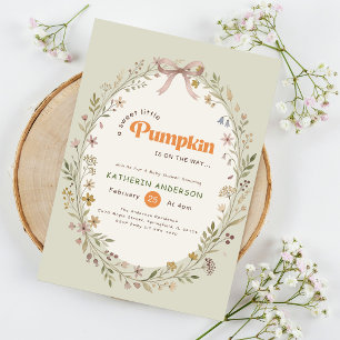 Pink Bow Floral Little Pumpkin Baby Shower Invitation
