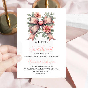 Pink Bow & Floral Little Sweetheart Baby Shower  Invitation