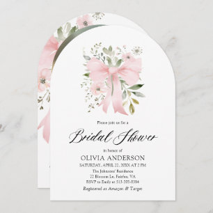 Pink Bow Floral Love in Bloom Arch Bridal Shower Invitation