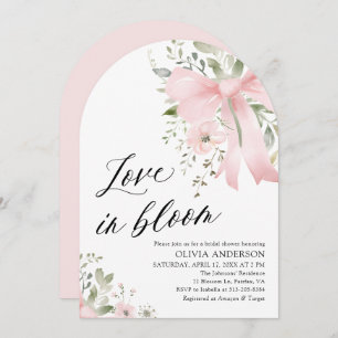 Pink Bow Floral Love in Bloom Arch Bridal Shower Invitation