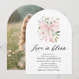 Pink Bow Floral Love in Bloom Arch Bridal Shower Invitation