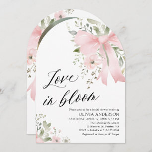 Pink Bow Floral Love in Bloom Arch Bridal Shower Invitation
