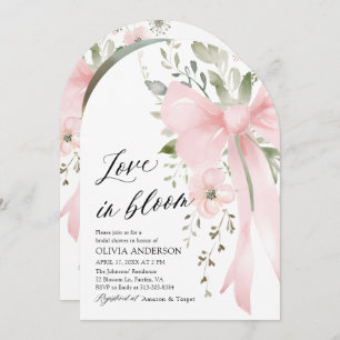 Pink Bow Floral Love in Bloom Arch Bridal Shower Invitation