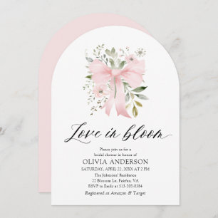 Pink Bow Floral Love in Bloom Arch Bridal Shower Invitation