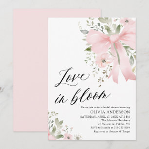 Pink Bow Floral Love in Bloom Bridal Shower Invitation