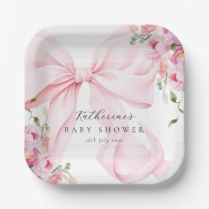 Pink Bow Floral  Paper Plate
