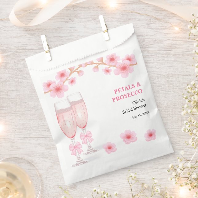 Pink Bow Floral Petals and Prosecco Bridal Shower  Favour Bags (Clipped)
