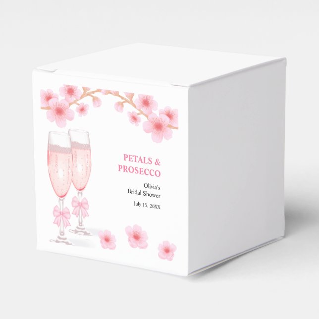 Pink Bow Floral Petals and Prosecco Bridal Shower  Favour Box (Front Side)