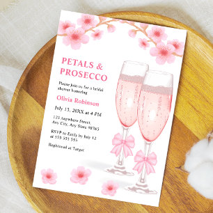 Pink Bow Floral Petals and Prosecco Bridal Shower  Invitation
