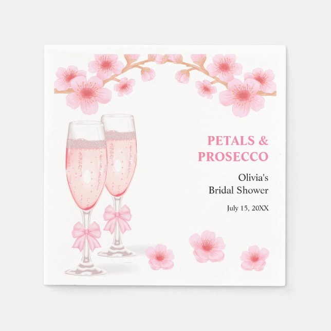 Pink Bow Floral Petals and Prosecco Bridal Shower  Napkin (Front)