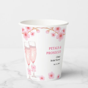 Pink Bow Floral Petals and Prosecco Bridal Shower  Paper Cups