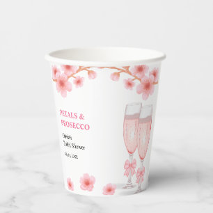 Pink Bow Floral Petals and Prosecco Bridal Shower  Paper Cups