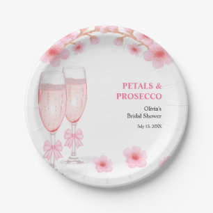 Pink Bow Floral Petals and Prosecco Bridal Shower  Paper Plate