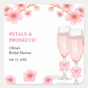 Pink Bow Floral Petals and Prosecco Bridal Shower  Square Sticker