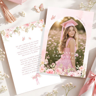 pink bow FLORAL photo graduation ANNOUNCEMENT