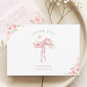pink bow FLORAL photo graduation Thank You Card