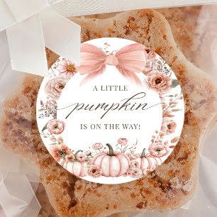 Pink Bow Floral Pumpkin Baby Shower Sticker