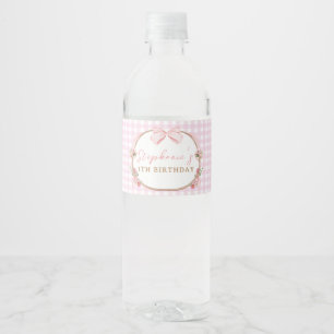 Pink Bow Floral  Rabbit First Birthday  Water Bottle Label