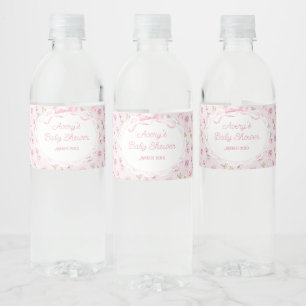 Pink Bow Floral Roses Vintage Baby Shower Diaper Water Bottle Label