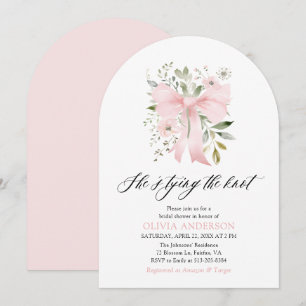 Pink Bow Floral She's Tying the Knot Bridal Shower Invitation