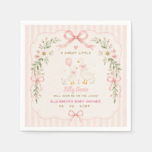Pink Bow Floral Silly Goose Girl Baby Shower Napkin