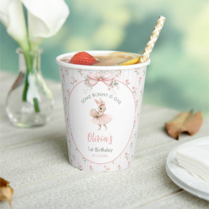 Pink Bow & Floral Some Bunny is One 1st Birthday Paper Cups