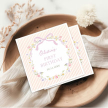 Pink Bow Floral Stripes Birthday