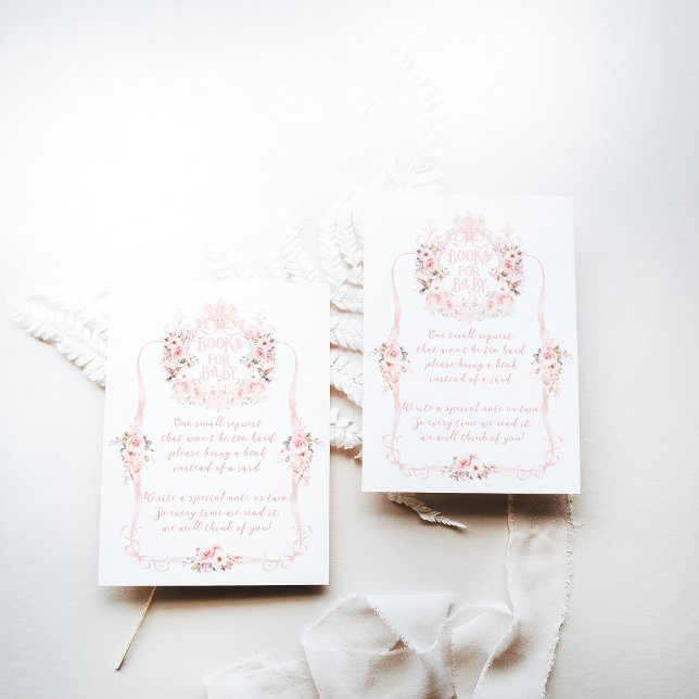 Pink Bow Floral Sweet Baby Girl Shower Books Enclosure Card (Creator Uploaded)