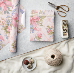 Pink Bow Floral Vintage Gift  Wrapping Paper