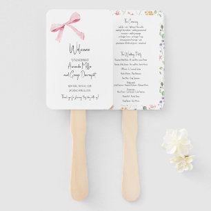 Pink Bow floral wedding program fan