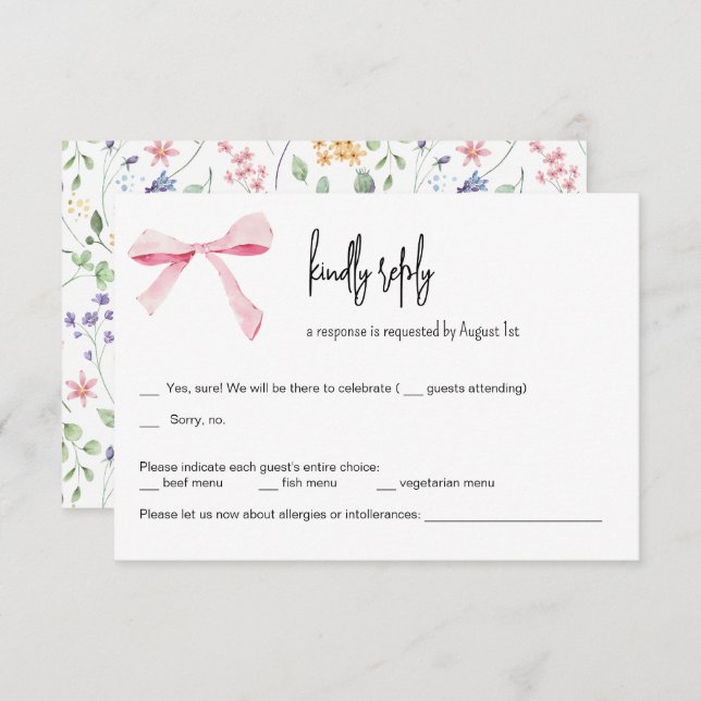 Pink Bow floral Wedding RSVP Card (Front/Back)
