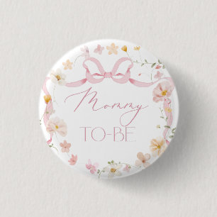 Pink Bow floral wildflower Mummy To be 3 Cm Round Badge