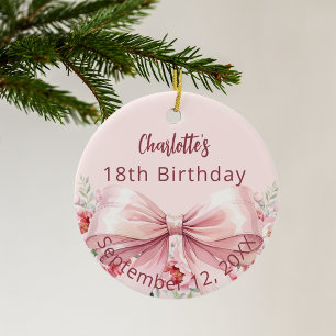 Pink bow florals birthday ceramic tree decoration