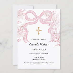 Pink bow florals girl Confirmation Invitation