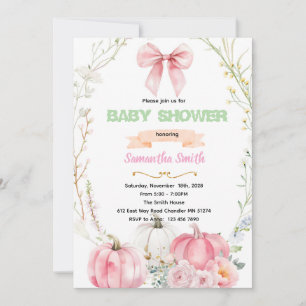 Pink Bow flower pumpkin Invitation