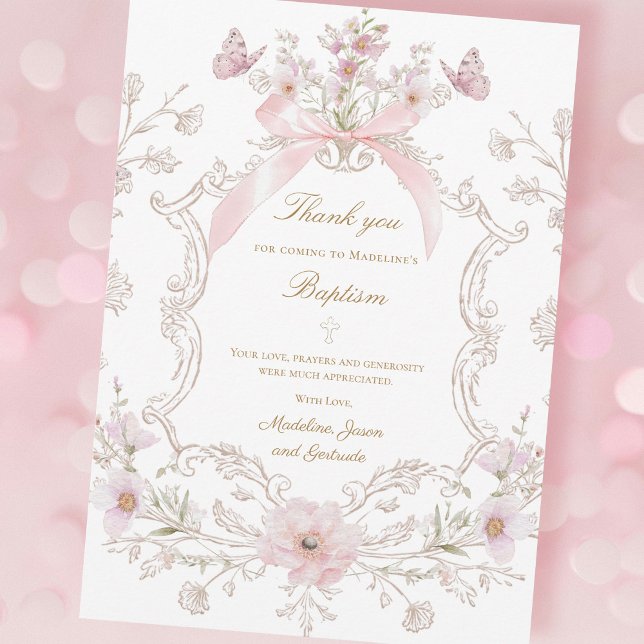  pink bow flowers crest Thank you card (Creator Uploaded)