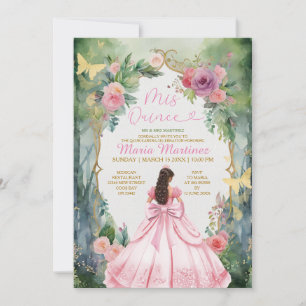 Pink Bow Forest Sage Green Dress Flower Mis Quince Invitation