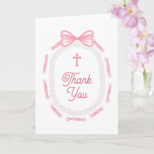 Pink Bow Frame Holy Cross Religious Thank You Card