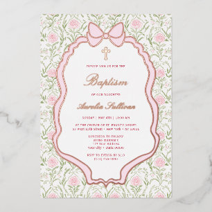 Pink Bow Frame Roses Baptism