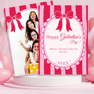 Pink Bow Galentine’s Day with Custom Photo Holiday Card