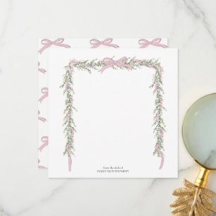 Pink Bow Garland Envelope Liner Thank You Card