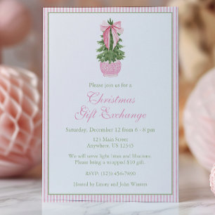 Pink Bow Ginger Jar Christmas Tree Party Invitation