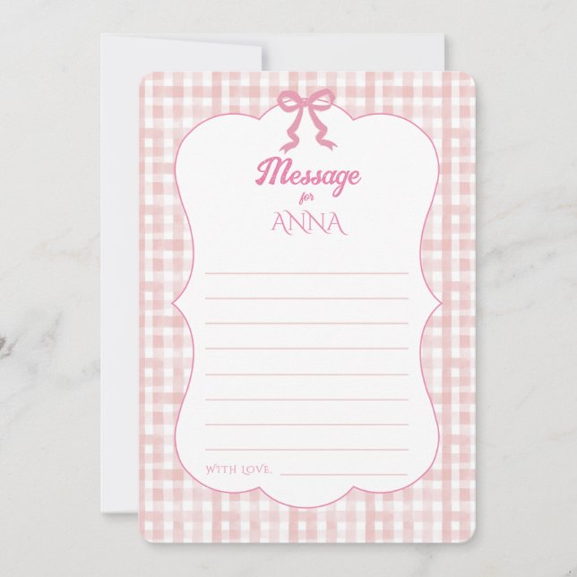 Pink Bow Gingham 1st Birthday Time Capsule Card (Front)