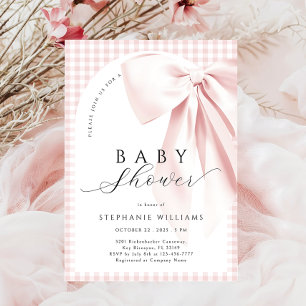 Pink Bow Gingham Arch Baby Shower Invitation