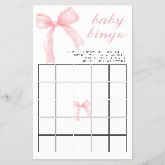 Pink Bow Gingham Baby Shower Bingo Flyer (Front)