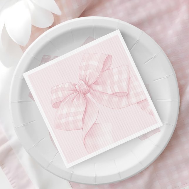 Pink Bow Gingham Baby Shower Napkin (Creator Uploaded)