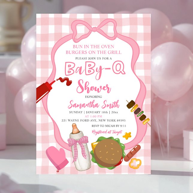 Pink Bow Gingham  Babyq baby shower invitation (Creator Uploaded)