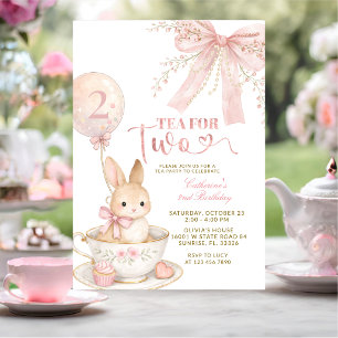 Pink Bow Gingham Bunny Girl Birthday Invitation