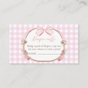 Pink Bow Gingham Diaper Raffle, Bunny Baby Shower  Enclosure Card