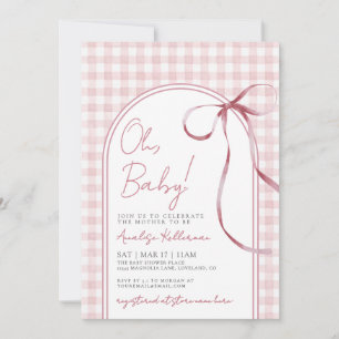 Pink Bow Gingham Girly Baby Shower Invitation